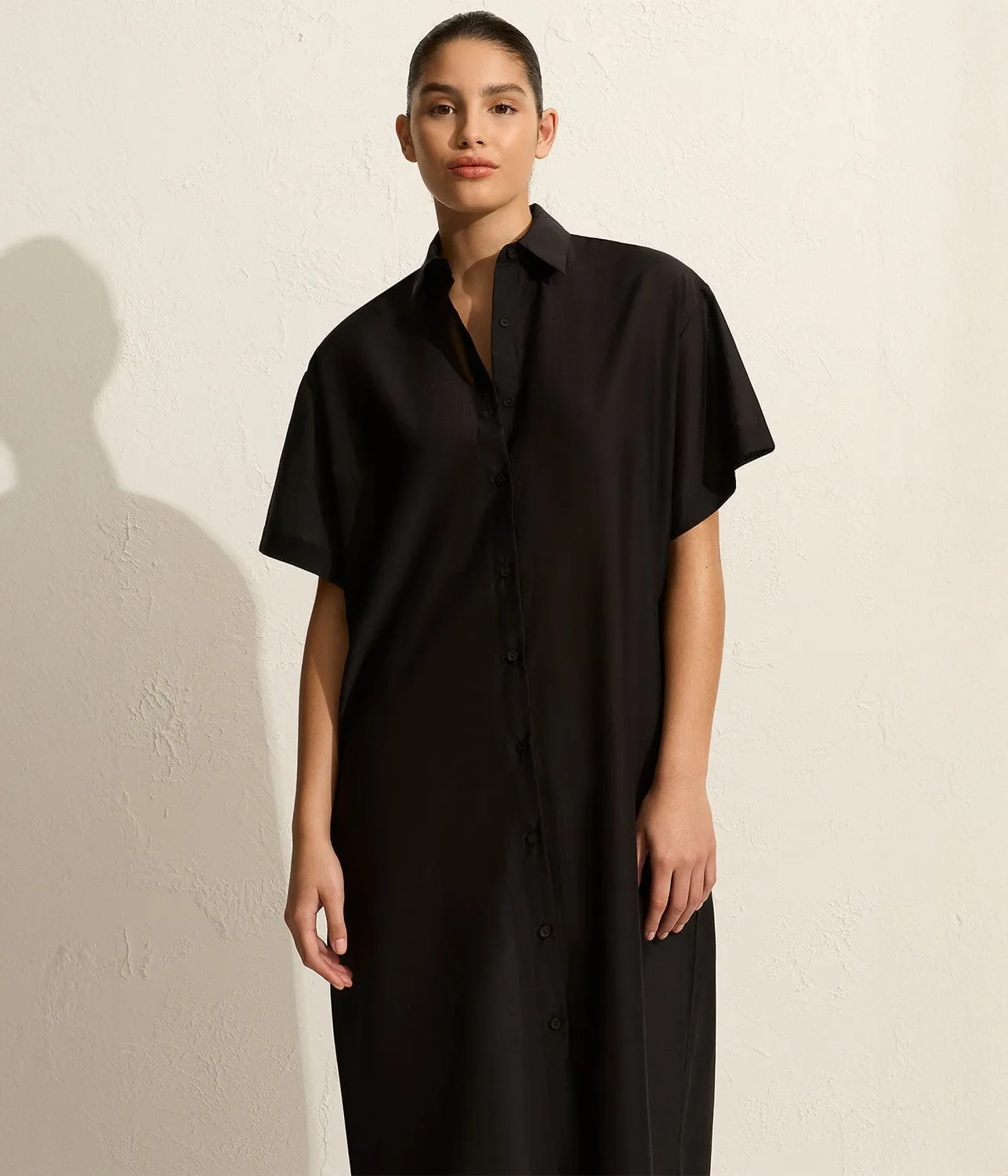 RELAXED SHIRT DRESS- BLACK