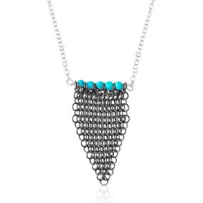 Repurposed Shark Chainmail Suit Necklace with Turquoise  - Short version