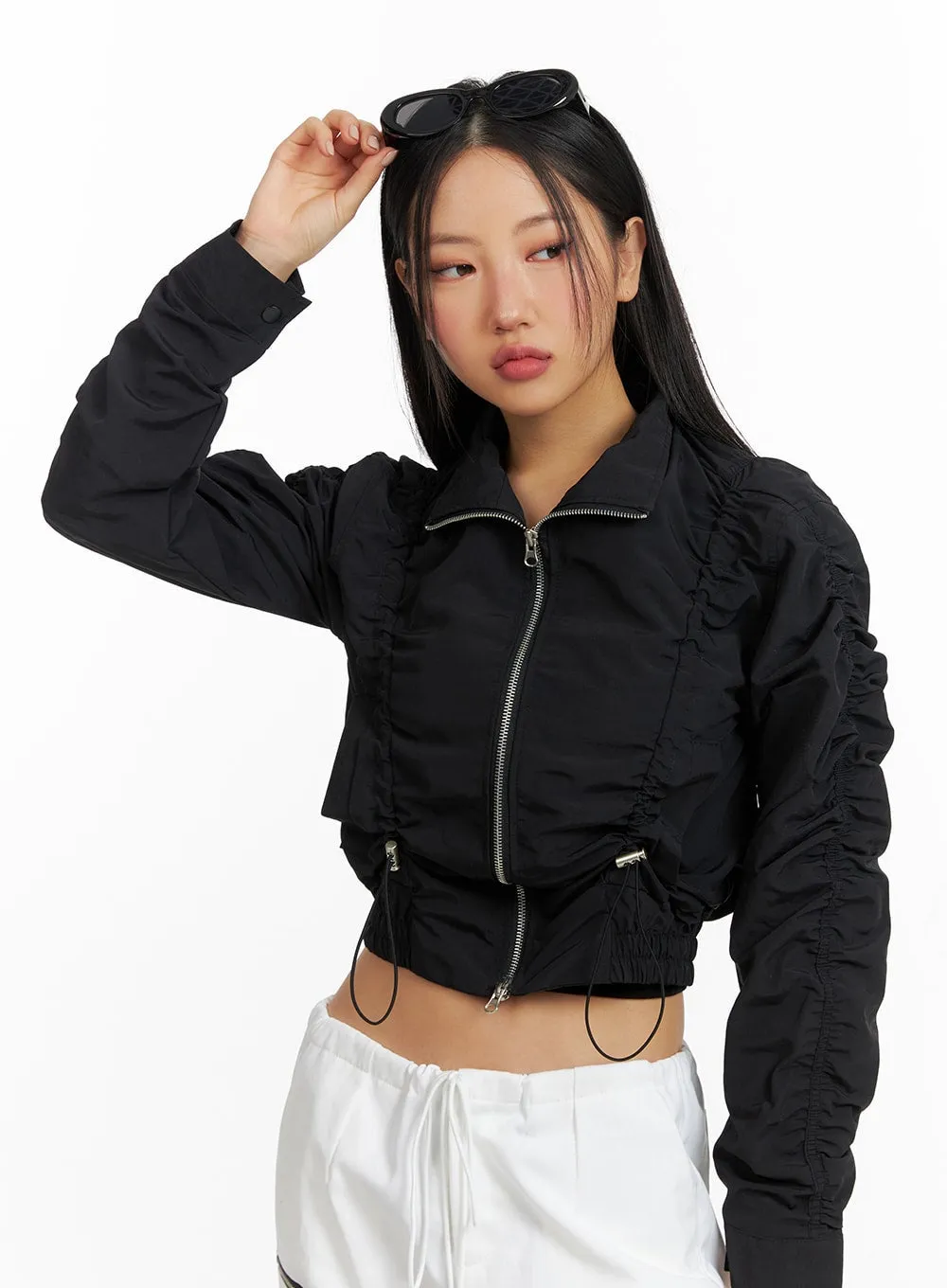 Shirred Nylon Crop Jacket CF414