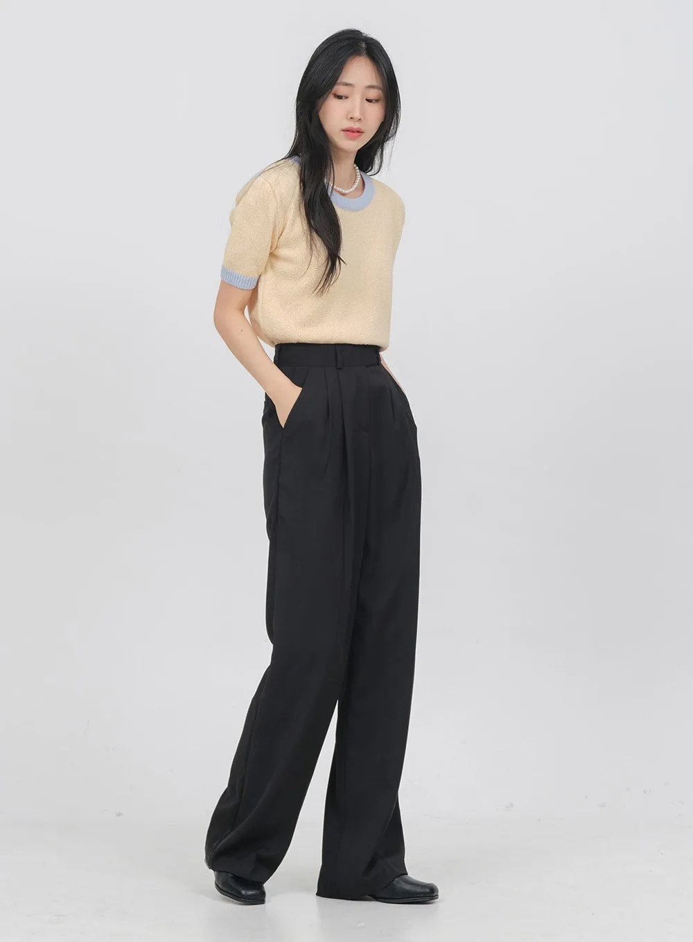 Side Double Button Wide Leg Tailored Pants OA08