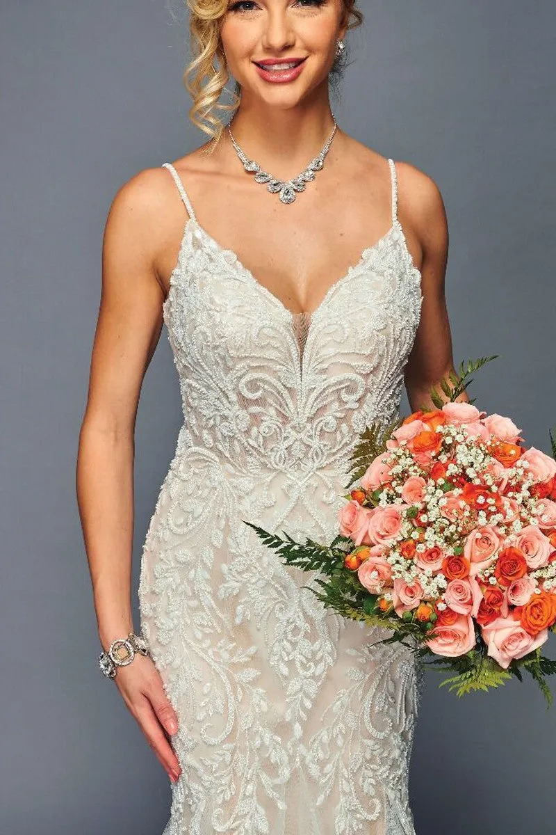 SPAGETTI STRAPS V-NECKLINE MERMAID COURT TRAIN WEDDING DRESS