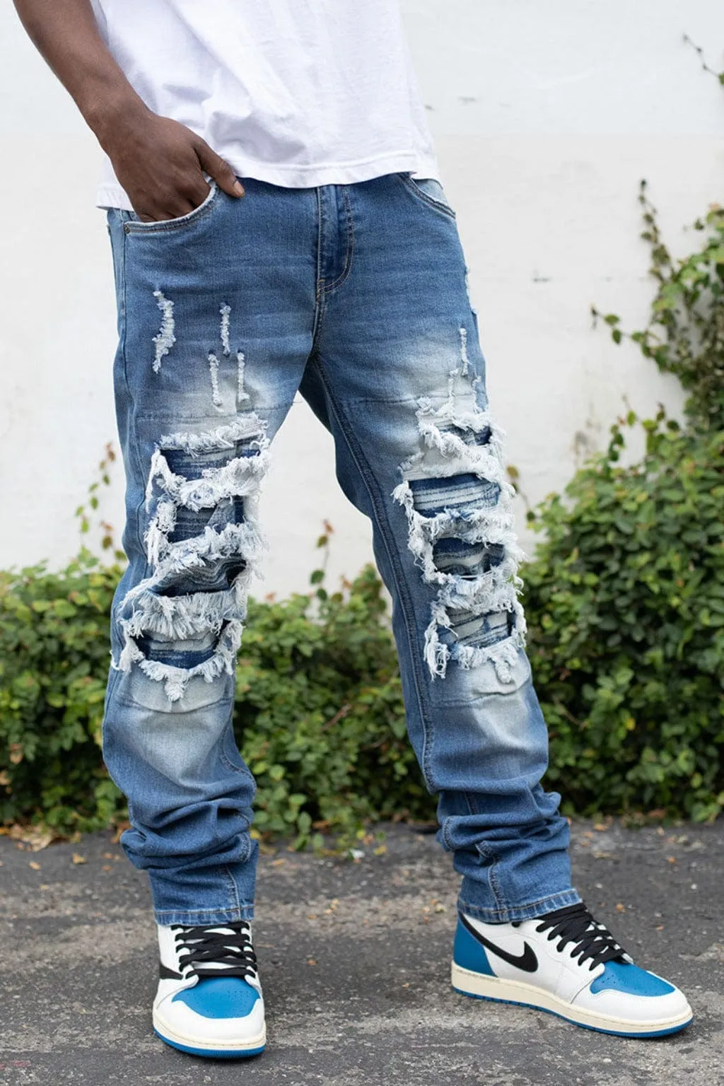 Through It Ripped Skinny Flared Jeans - Blue