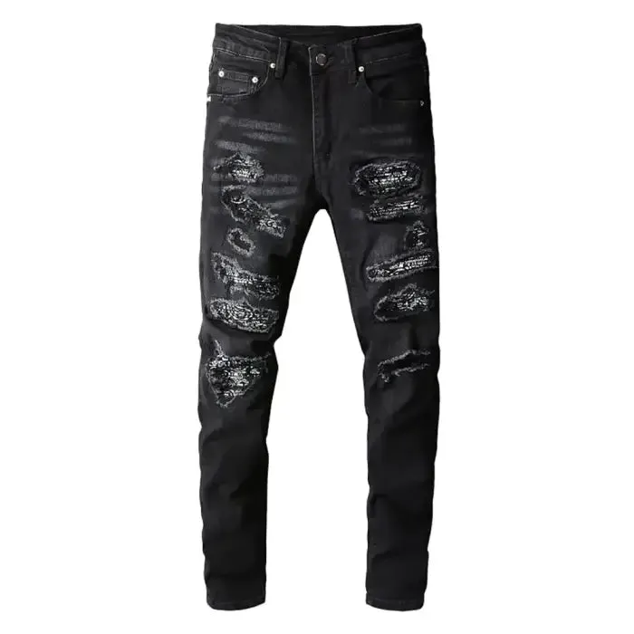 Urban Chic Black Bandanna Ripped Jeans