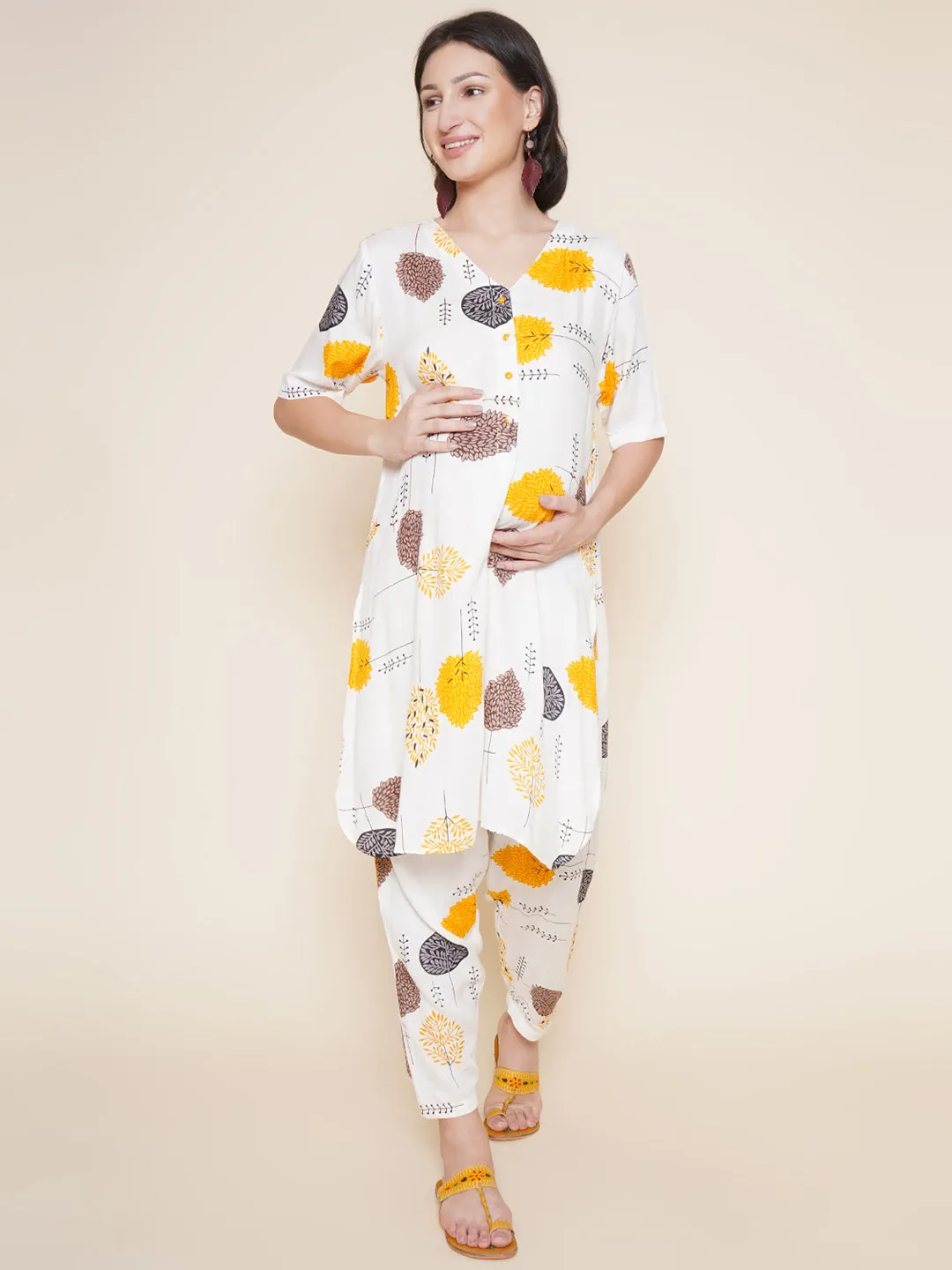 White Maternity Kurta with Palazzo Set