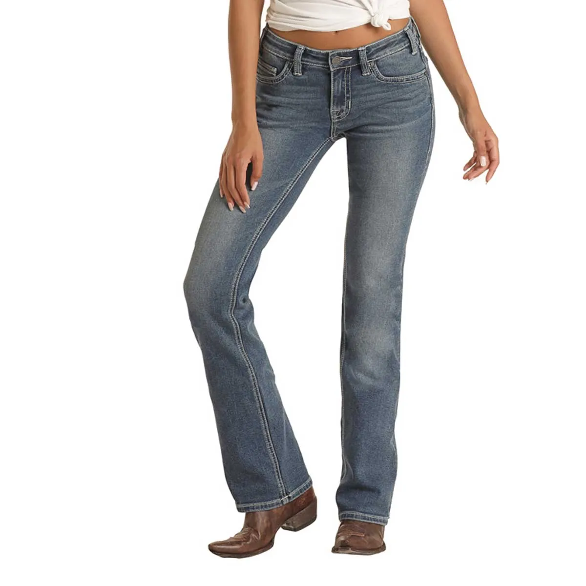 Women's Rock & Roll Cowgirl Mid Rise Denim Jeans - Royal