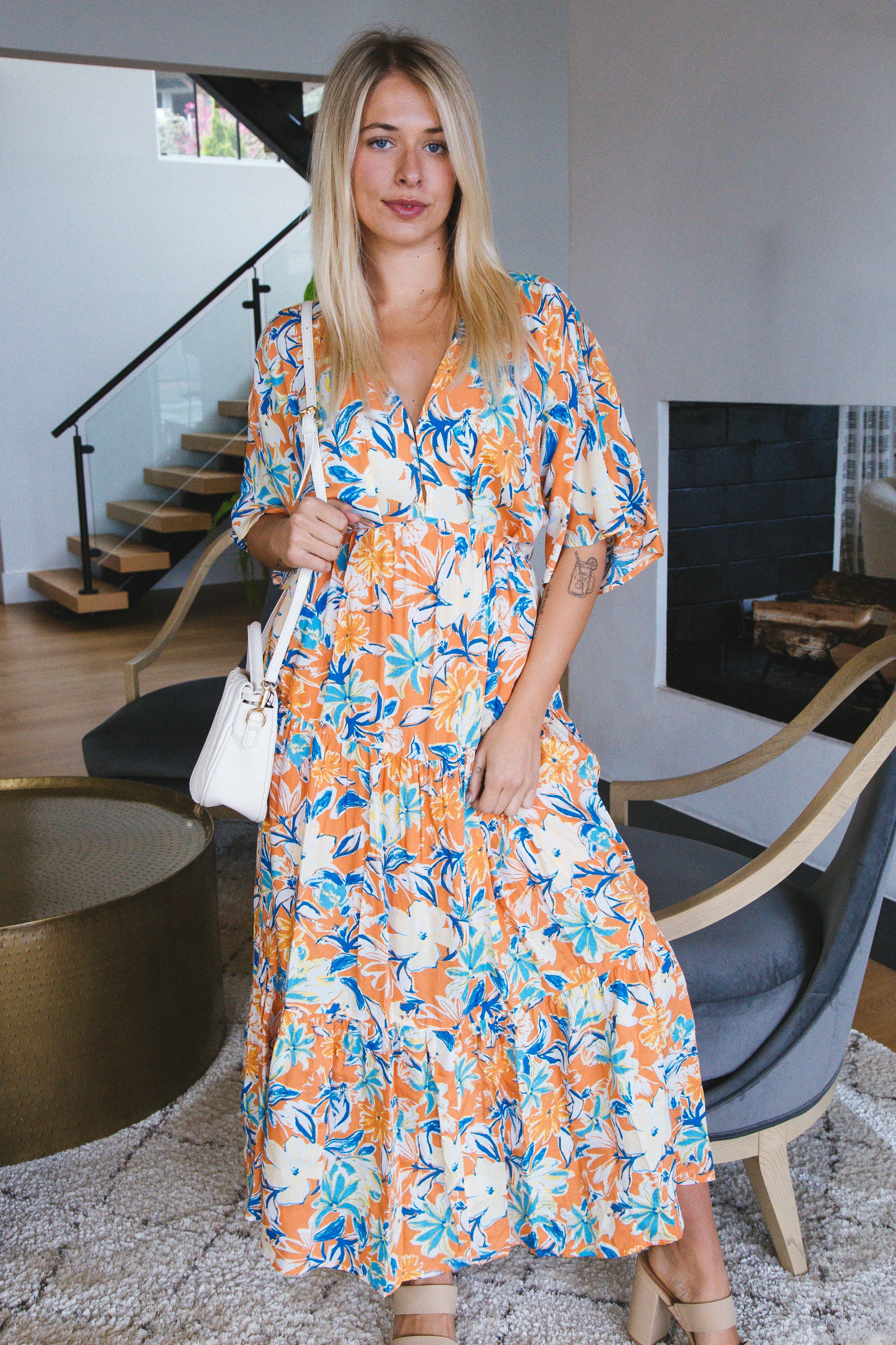 Ximena Floral Maxi Dress, Apricot