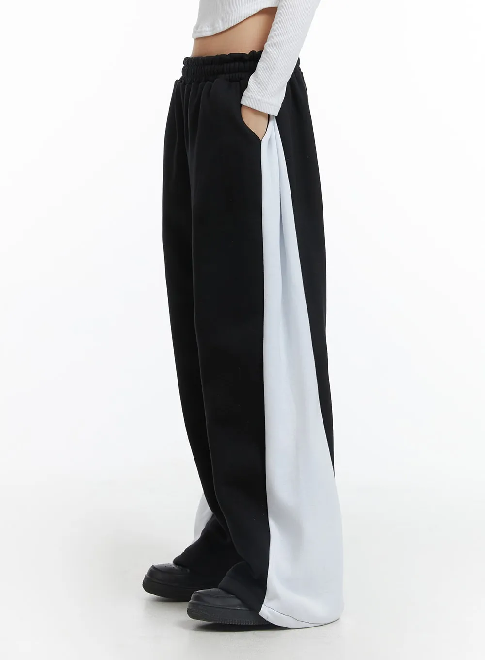 Y2K Mid Waist Contrasting Trim Wide Leg Trousers (UNISEX) CJ412